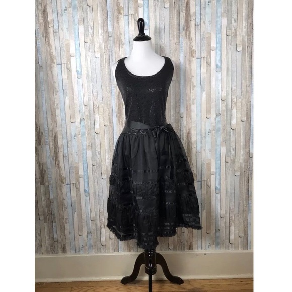 St John 6 Black Sequin Tulle Fit Flare Party Dress - Picture 2 of 8